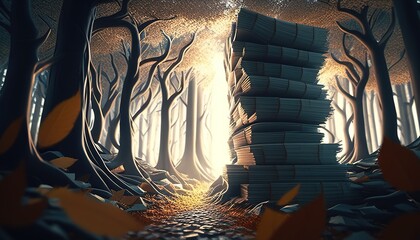 book on forest digital art illustration, Generative AI