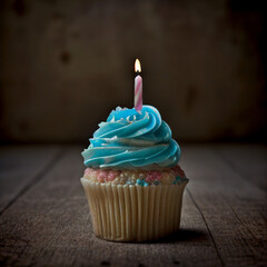 Birthday Cupcake With One Candle