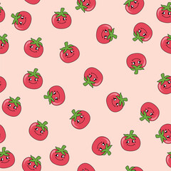 Seamless pattern with tomato cartoon character. Vector illustration.