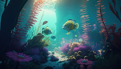 Fototapeta na wymiar underwater garden digital art illustration, Generative AI