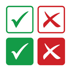 Tick icon set. Check mark icon set in green and red color, vector illustration