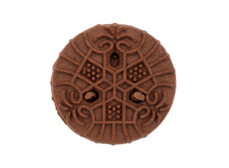 Top view, snack, single, round more rich chocolate sandwich cookie, isolated on transparent background.