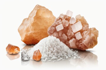 Himalayan Salt Crystals in Their Natural State on a White Background. Generative AI
