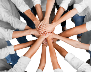 Top View of People in Circle with Their Hands Together