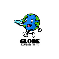 Vector Logo Illustration Globe Mascot Cartoon Style.