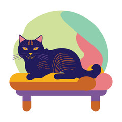 A friendly cat rests on the desk full of colors and catches eyes