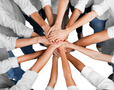 Top View of People in Circle with Their Hands Together