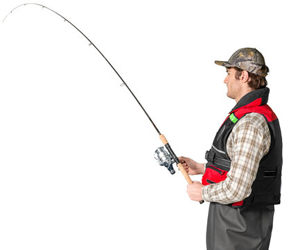 recommend clip art: Male fisherman with fishing rod isolated on white
