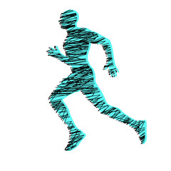 Silhouette of a running man drawn in strokes lines. 