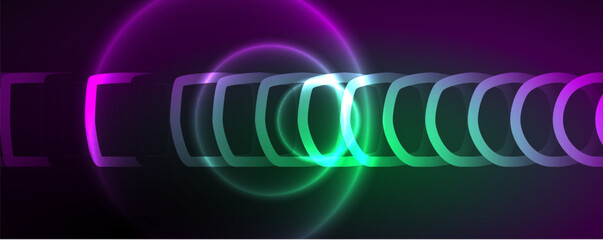 Neon shiny circles abstract background, technology energy space light concept, abstract background wallpaper design