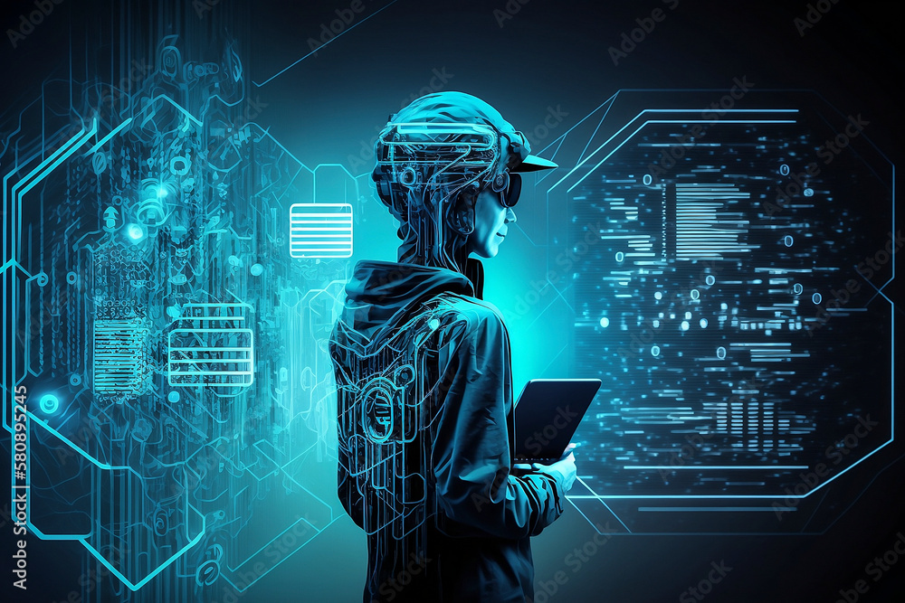 Poster digital technology, internet network connection, big data, digital marketing iot internet of things.