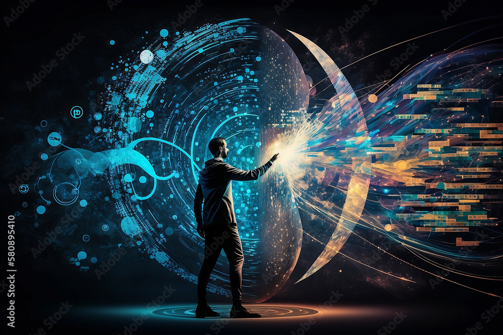 Poster digital technology, internet network connection, big data, digital marketing iot internet of things.