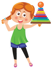 Girl holding colourful math wooden toy