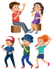 Set of cartoon kids character with music instruments