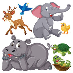 Obraz na płótnie Canvas Set of cute wildlife cartoon character