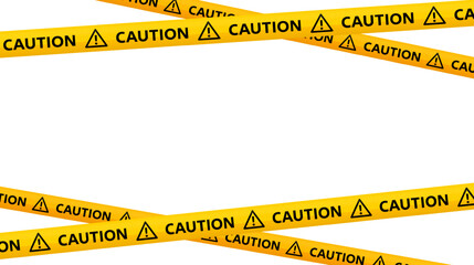 Crossed caution tape stripes. Yellow and black warning tape. Repeating construction, hazard, danger adhesive tapes. Restriction and prohibition zones sellotape. Vector - obrazy, fototapety, plakaty