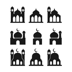 Set of islamic mosque silhouette designs.