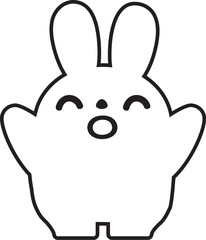 うさぎのイラスト_線画_笑顔_手を上げる