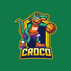 Vector illustration of crocodile mascot with basketball pose for sport team