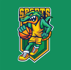 Vector illustration of crocodile mascot with basketball pose for sport team