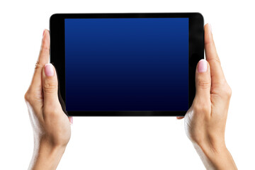Hands holding tablet pc  isolated