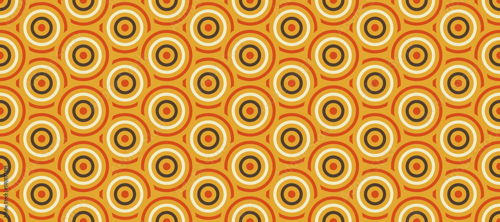 Poster retro concentric circles seamless pattern. vintage geometric background in 70s or 80s style. yellow 
