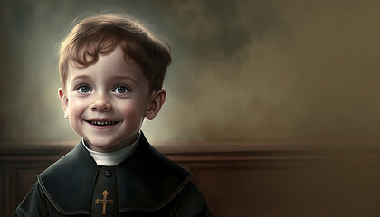 boy in priest illustration by generative AI - obrazy, fototapety, plakaty