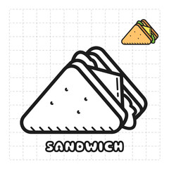 Children Coloring Book Object. Food Series - Sandwich.