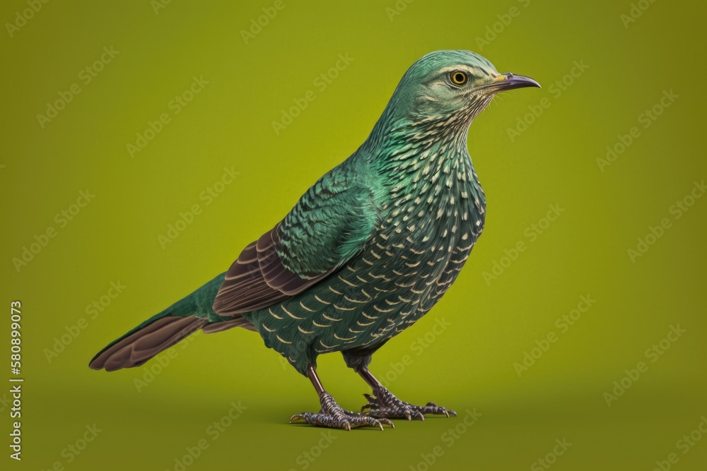 Sticker Cuckoo, Cuculus canorus, single bird male on green background. Generative AI