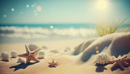 Fototapeta na wymiar Summer holidays beach background as soft ethereal dreamy background. Generative ai