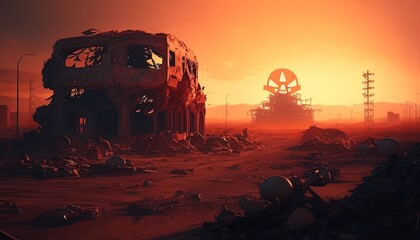 nuclear winter apocalypses digital art illustration, Generative AI