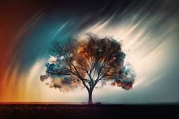 Abstract blurred background with tree and sky. Generative AI