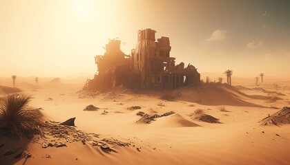 post apocalyptic desert digital art illustration, Generative AI - obrazy, fototapety, plakaty