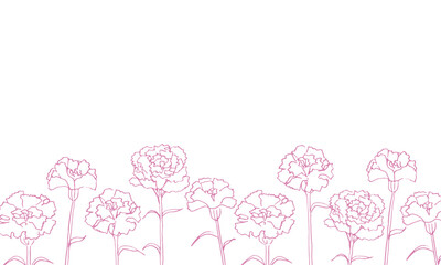 カーネーションの線画ベクターイラスト。手書きの春の花。母の日のイラスト。Line drawing vector illustration of carnation. Hand drawn spring flowers. Illustration for mother's day.