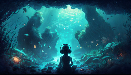 Meditating Among the Stars Connecting with Cosmic Energy, AI Generated