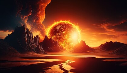 solar flare apocalypse digital art illustration, Generative AI