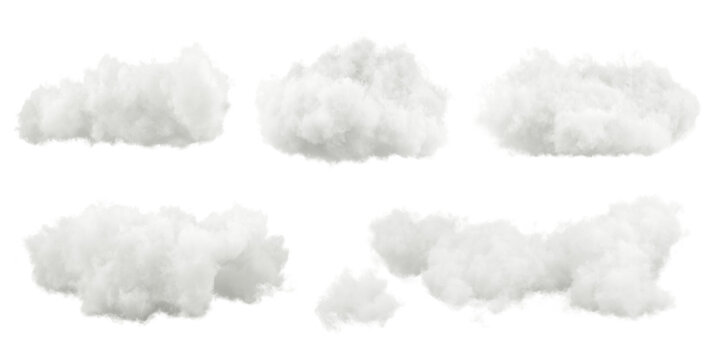 Free shapes cumulus fluffy cloudscape isolate on transparent backgrounds 3d rendering png file