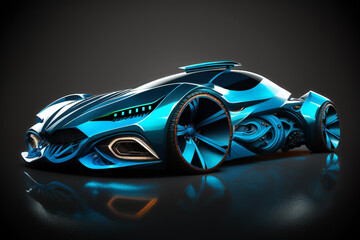 Obraz na płótnie Canvas Fast and powerful blue super car concept. Generative ai illustration