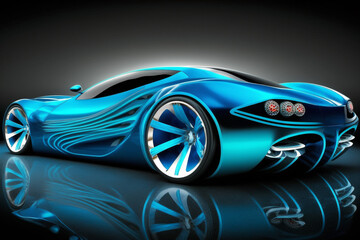 Plakat Fast and powerful blue super car concept. Generative ai illustration