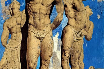 mixed media collage made with the picture of Apollo's head statues, different brushes, grunge strokes and splatters, Modern graphic art, Graphic design fun, Pop art wallpaper