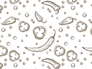 Vector seamless pattern of different types of peppers