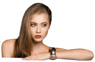 Close-up portrait of young woman  isolated on white background