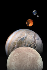 Earth moon Mars  Jupiter. Europa