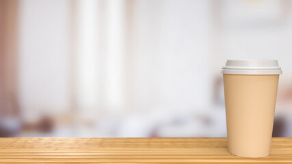 The coffee cup on wood table for food and drink concept 3d rendering
