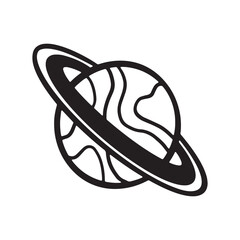 The Saturn is space by hand, for posters, stickers and any design. Isolated on a white background. Vector illustration with doodles.