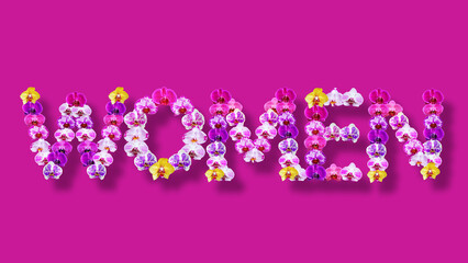 the word women which is composed of various types of orchid flowers