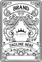 Classic badge label floral art nouveau ornament monochrome vector illustrations for your work logo, merchandise t-shirt, stickers and label designs, poster, greeting cards advertising business company