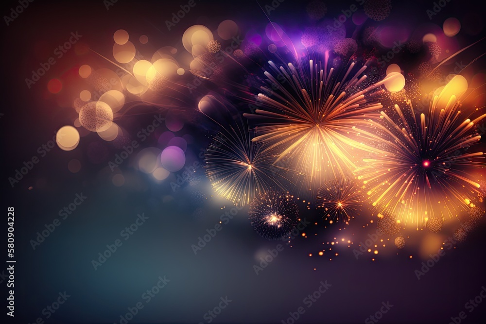 Poster fireworks at new year's and an abstract holiday background with copy space. generative ai