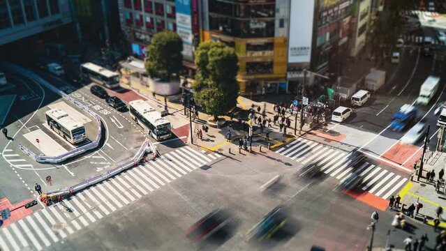 Timelapse of Shibuya crossing in Japan with Tilt-shift lens effect