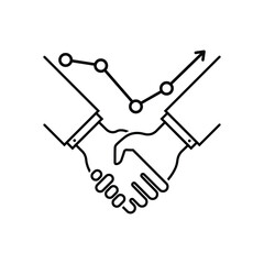 thin line handshake with sales increase icon. flat stroke modern outline mediation logotype graphic art design isolated on white background. concept of upward and rising trend or predictive value